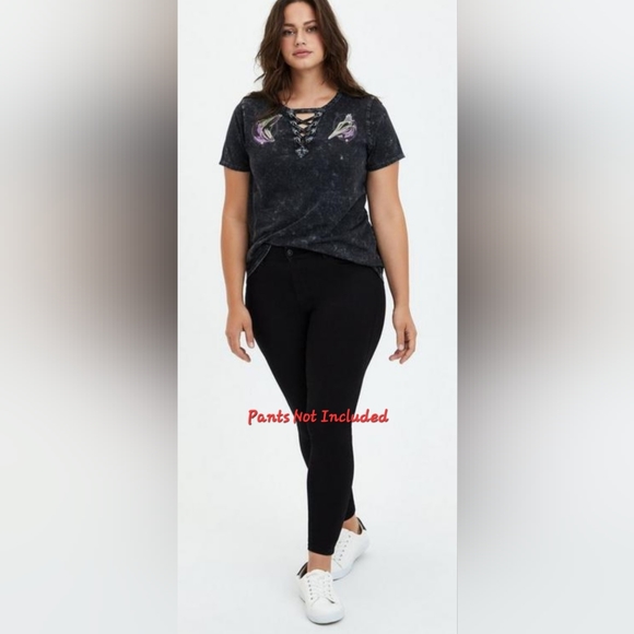 TORRID BEETLEJUICE Maitland Icon Lace-Up Black Mineral Wash Top! NWT! - Picture 7 of 10